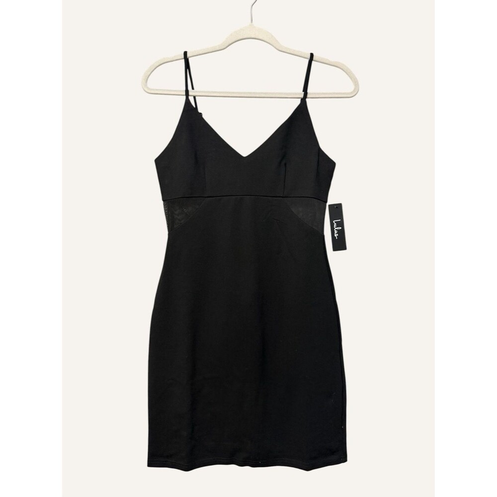 Lulus Sleeveless Mini Dress Mesh Cutout NWT Size Small Black Fitted